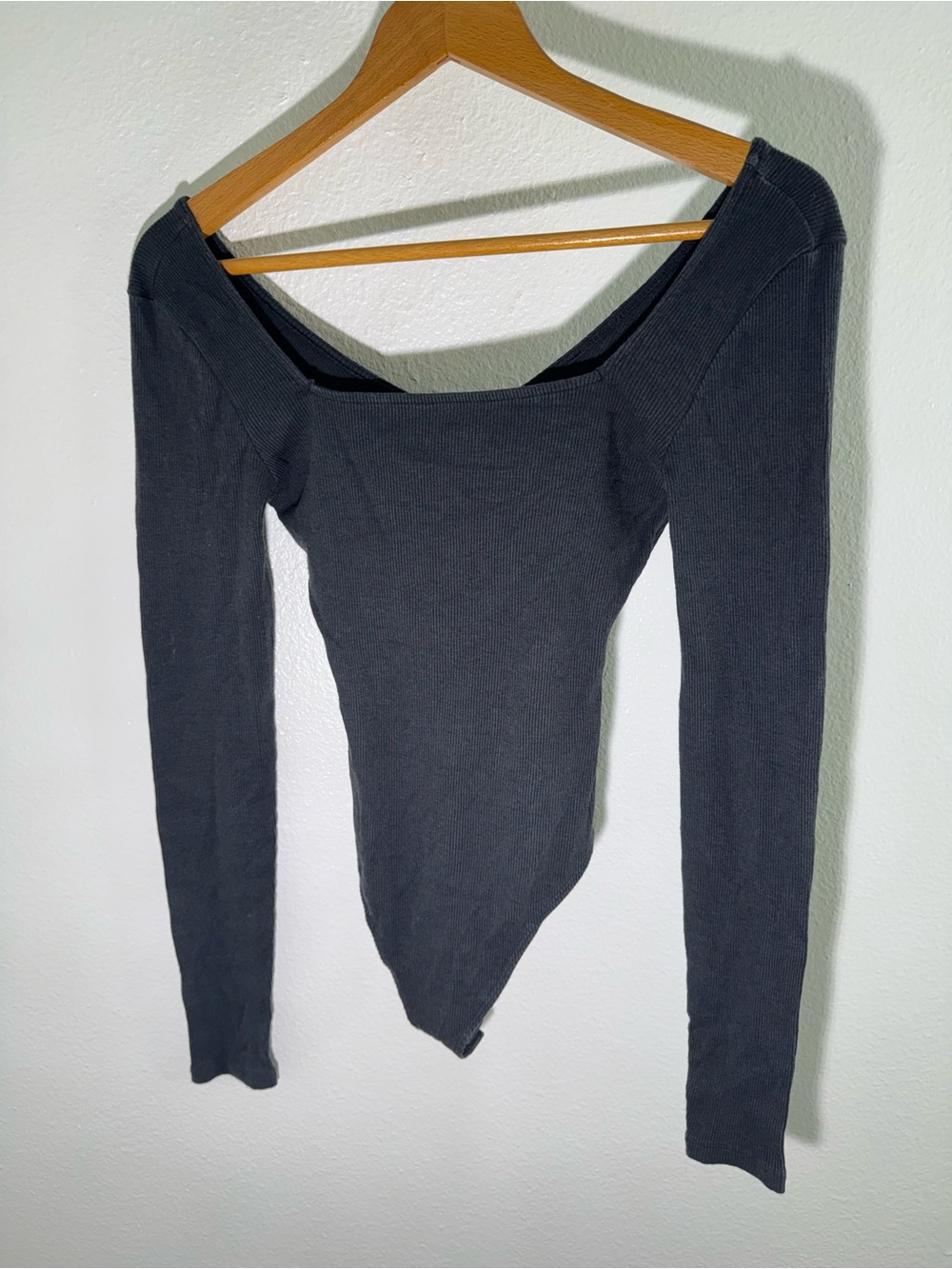 American Eagle Outfitters Black Off-Shoulder Long Sleeve Bodysuit